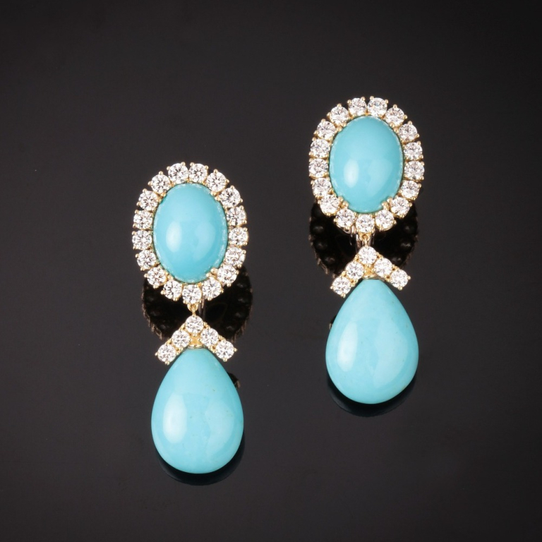 Cleopatra, Hard stone and diamond earrings